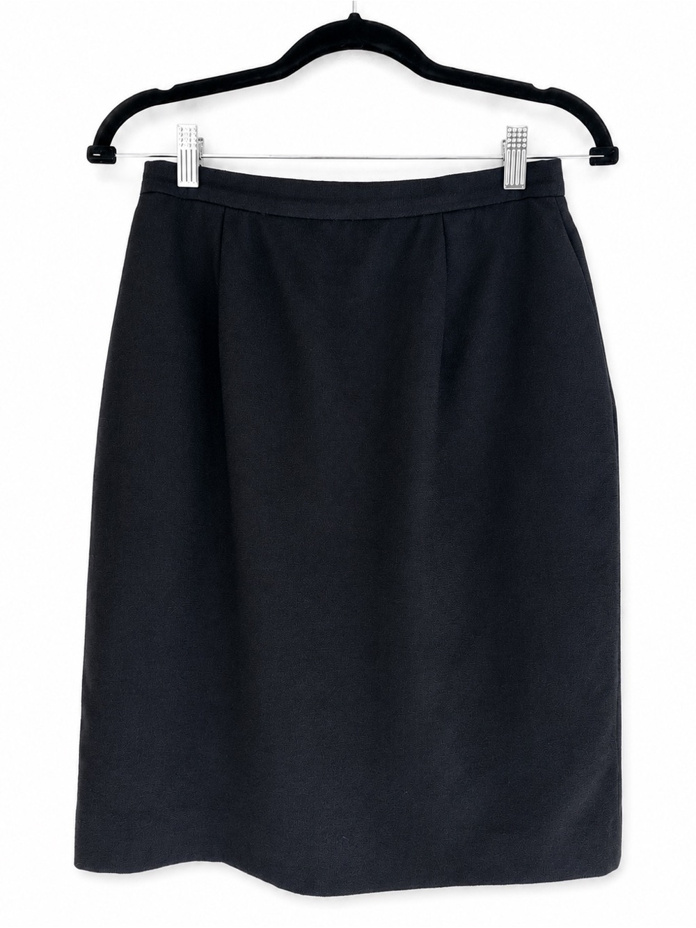 Vintage Black 100% Worsted Wool Pencil Skirt Made in USA Petite 8P
